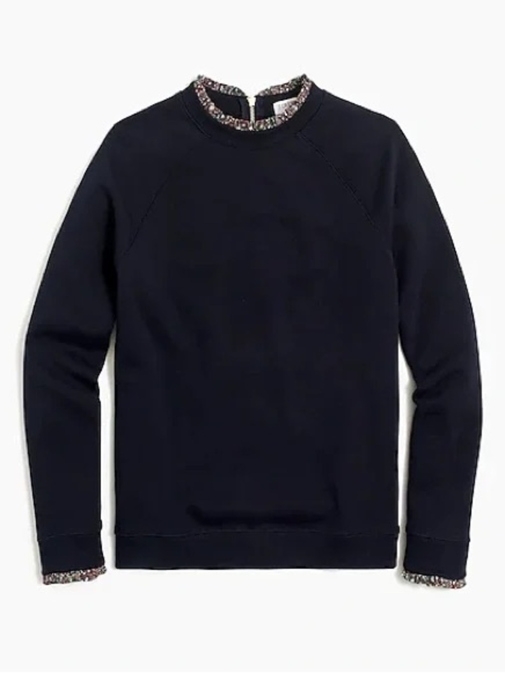 J.Crew Woven Ruffleneck Pullover Sweatshirt Navy sz XL NWT